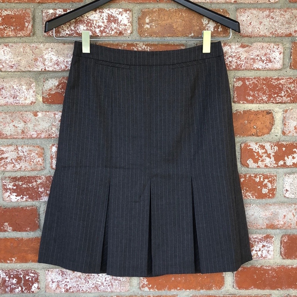 LOFT Wool Grey Pinstripes Pleated Pencil Skirt